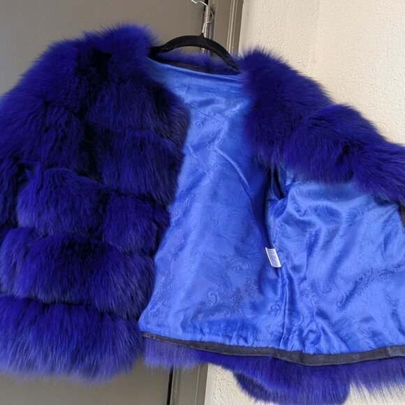Royal Blue Fox Fur Jacket - Picture 10 of 15